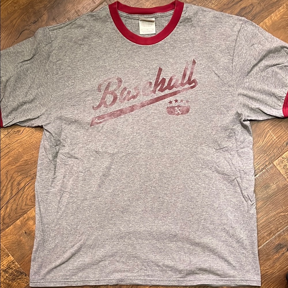 Vintage Nike Gray and Red Baseball Ringer Graphic Men's Shirt